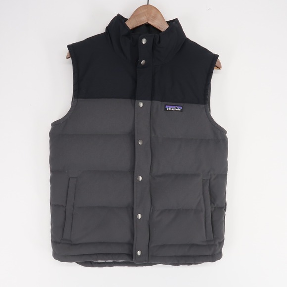 Patagonia Bivy Vest Mens S Gray Down Puffer Full Zip Snap Front Insulated